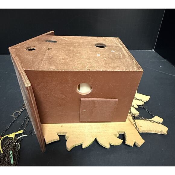 German Wooden Cuckoo Clock Bird Leaf Topper Wooden Pendulum Tested 2 Doors VTG - Picture 11 of 11